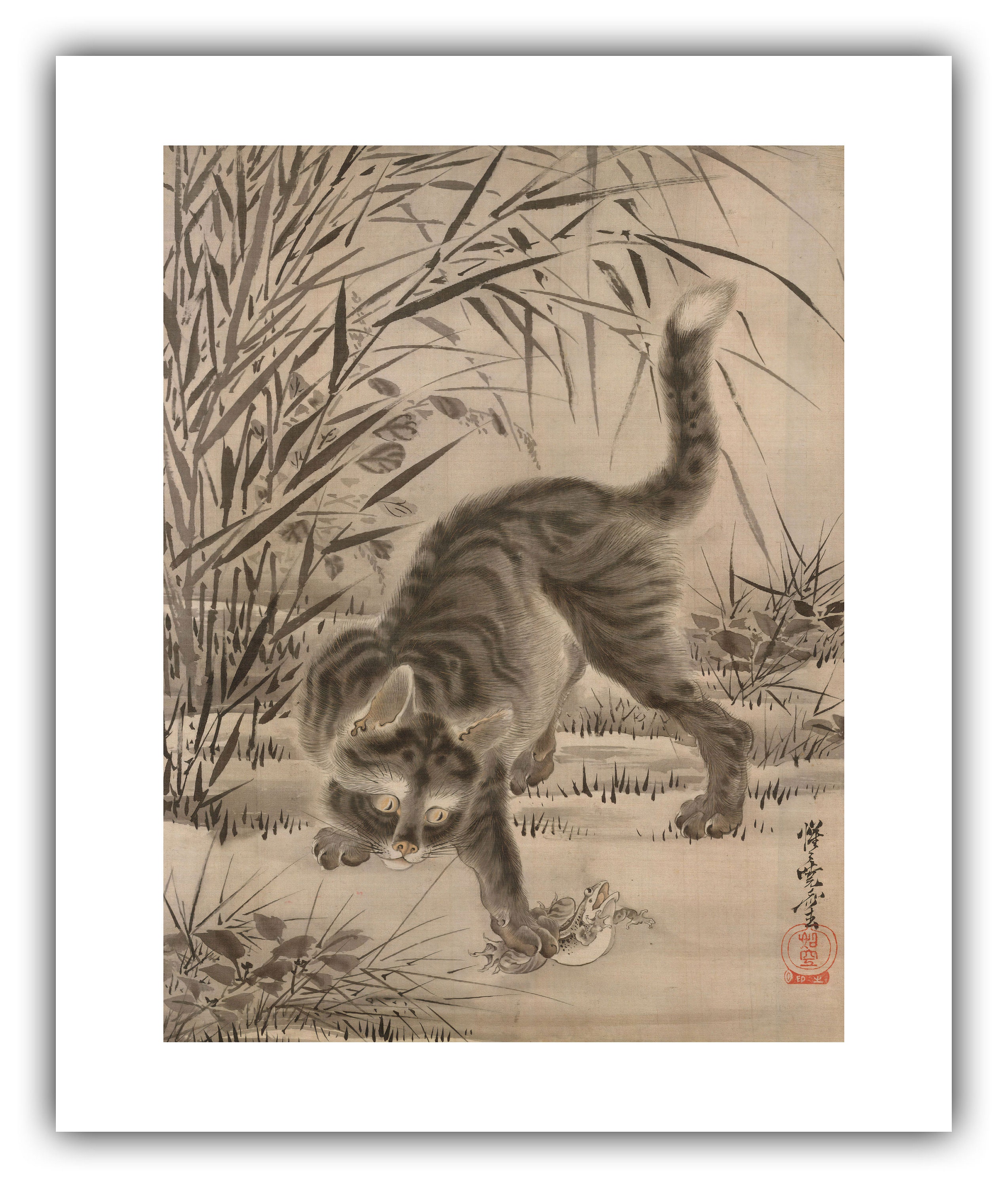 河鍋暁斎「蛙を捕まえる猫」（1887年頃） - ジクレー版画 - Etsy 日本