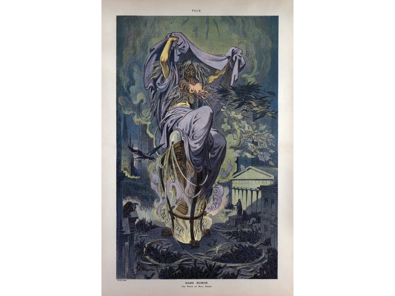 Udo Keppler for Puck Magazine : Dame Rumor The Witch of Wall Street 1909 Giclee Fine Art Print image 1