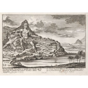 Johann Bernhard Fischer von Erlach : Mount Athos as a Colossal Statue (1721) - Giclee Fine Art Print