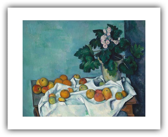 絵画 静物画 ポール・セザンヌ：リンゴとサクラソウの鉢のある静物画（1890