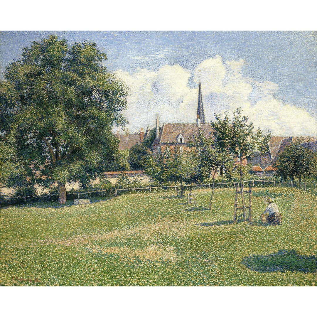 Reproduction Tableau Camille Pissarro - 'Paysage Avec Peupliers, Temps Gris, Eragny' - Toile Prête à Accrocher