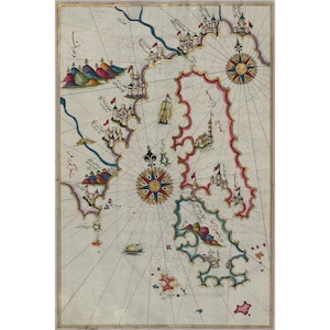 Piri Reis (Muhyiddin Piri Bey): Karte der Inseln Cres, Losinj und Unije (Buch der Navigation) - Giclee Fine Art Print