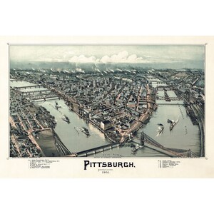 Thaddäus Mortimer Fowler : Perspektivische Karte von Pittsburgh, Pennsylvania (1902) - Giclee Fine Art Print