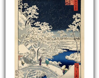 Utagawa Ando Hiroshige : the Drum Bridge and Sunset Hill at