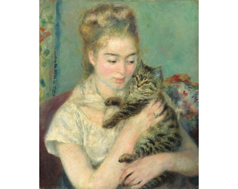 Pierre-Auguste Renoir : Woman with a Cat (c. 1875) - Giclee Fine Art Print