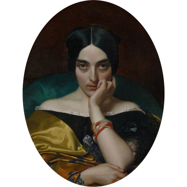 Henri Lehmann : Portrait of Clementine (Mrs. Alphonse) Karr (1845) - Giclee Fine Art Print