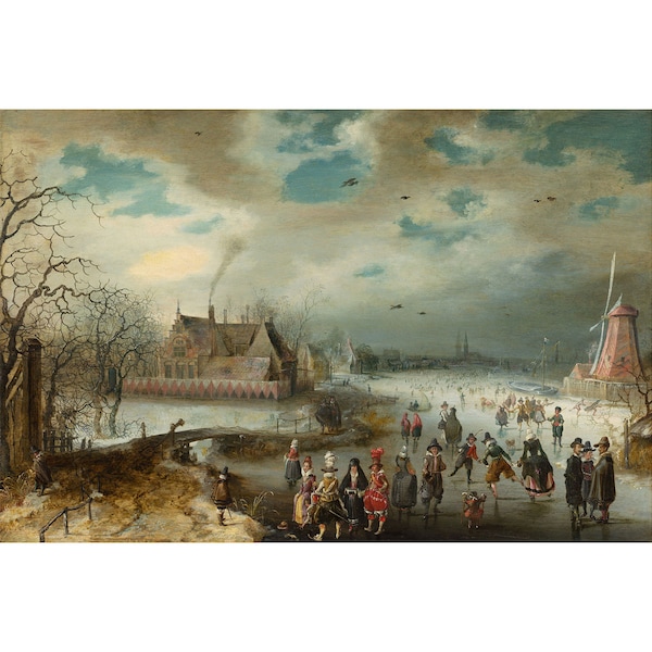 Adam van Breen : Skating on the Frozen Amstel River (1611) - Giclee Fine Art Print