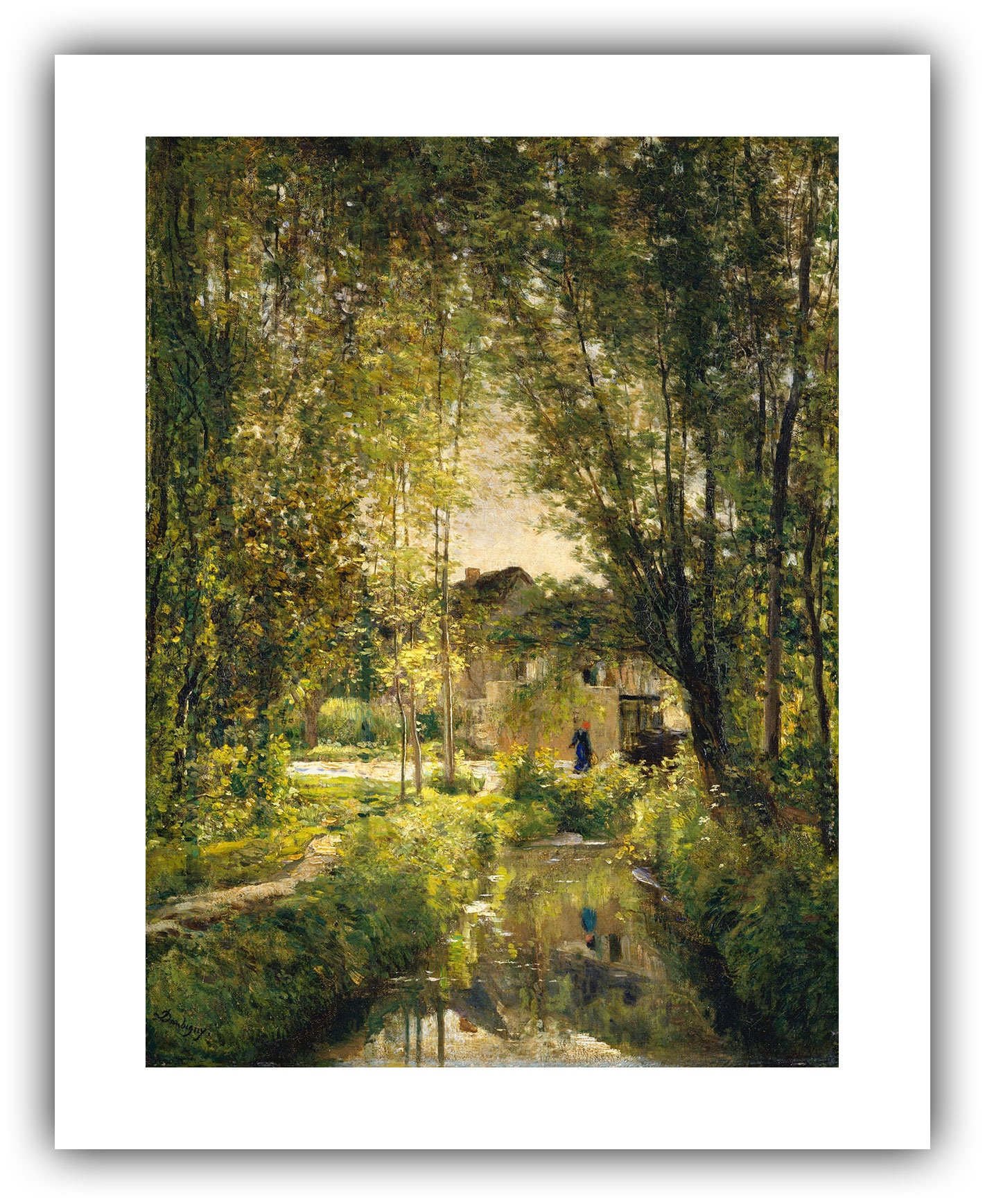 シャルル＝フランソワ・ドービニー：陽光に照らされた小川のある風景