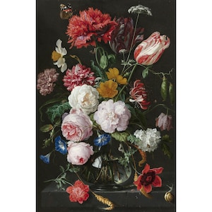 Jan Davidsz. de Heem : Bodegón con flores en un jarrón de cristal (1650-1683) - Giclee Fine Art Print