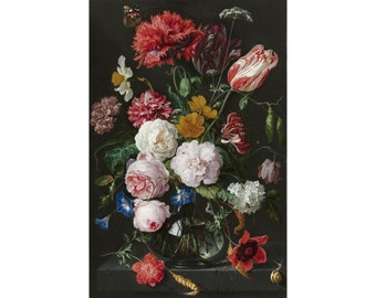 Jan Davidsz. de Heem : Bodegón con flores en un jarrón de cristal (1650-1683) - Giclee Fine Art Print