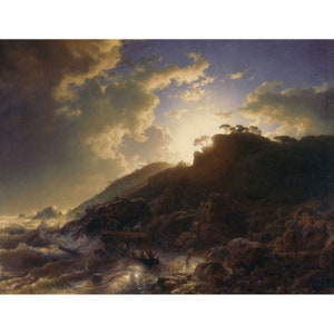 Andreas Achenbach : Sunset After a Storm on the Coast of Sicily (1853) - Giclee Fine Art Print
