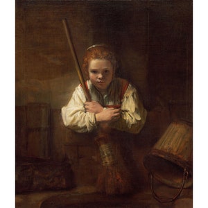 Rembrandt van Rijn : A Girl with a Broom (c. 1646-1651) - Giclee Fine Art Print