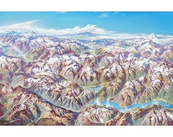 Heinrich Berann : Panorama of North Cascades National Park (1987) - Giclee Fine Art Print