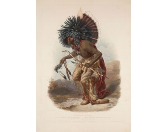 Karl Bodmer : Pehriska Ruppa in the Costume of the Dog-band (Travels in the Interior of North America, 1841) - Giclee Fine Art Print