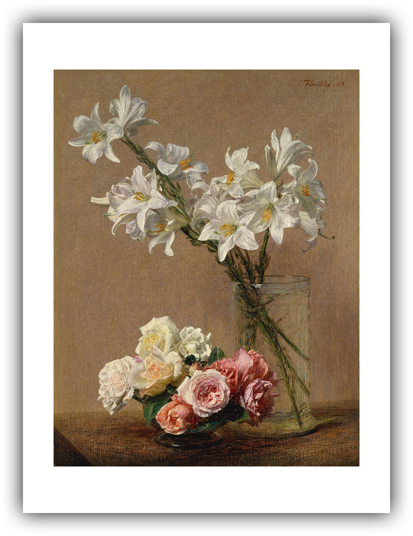 Henri Fantin-latour : Roses and Lilies (1888) - Giclee Fine