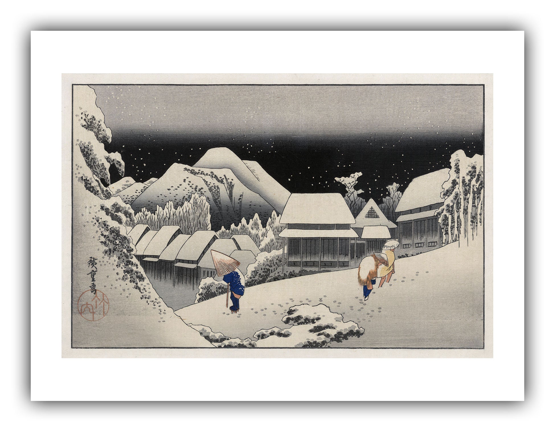 水彩画　ジクレー版画「雪の金明竹」（高良山／久留米市） 歌川広重「神原の夕雪」（1833年頃～1836年） - ジクレー版画 - Etsy 日本