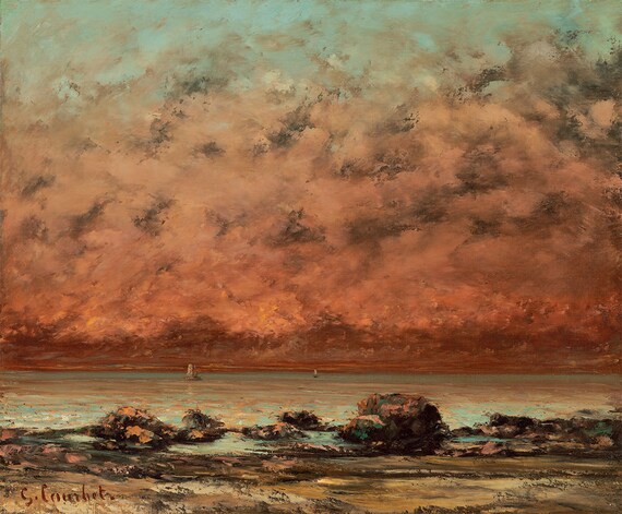 — Fine Art Print 1865-1866 Gustave Courbet /"The Black Rocks at Trouville/"