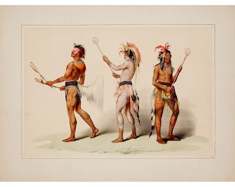George Catlin&#39;s North American Indian Portfolio : Ball Players (Lacrosse) (1844) - Giclee Fine Art Print