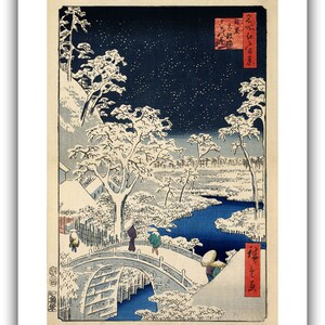 Utagawa Ando Hiroshige : The Drum Bridge and Sunset Hill at Meguro One Hundred Famous Views of Edo, 1857 Giclee Fine Art Print 20 x 30 inches