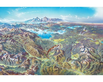 Heinrich Berann : Panorama of Yellowstone National Park (1991) - Giclee Fine Art Print
