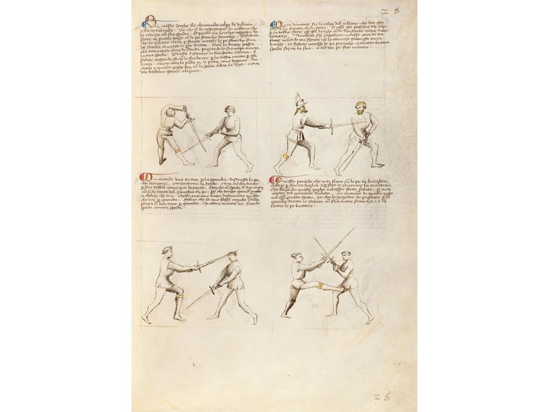 Fiore dei Liberi : Combat with Sword / Fencing Fol. 26 The Flower of Battle, c.1410 Giclee Fine Art Print image 1