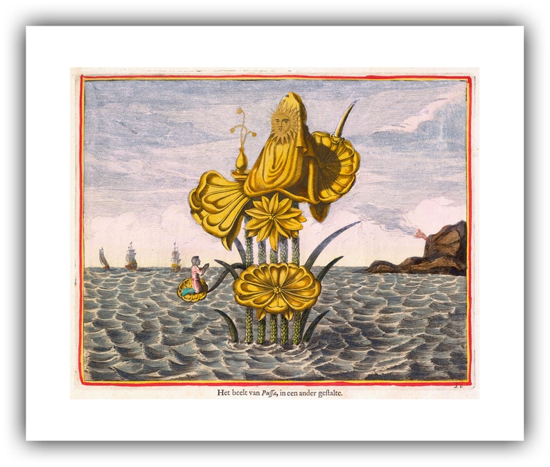 Athanasius Kircher : The Goddess Pussa on a Lotus 1668 Giclee Fine Art Print 20 x 24 inches