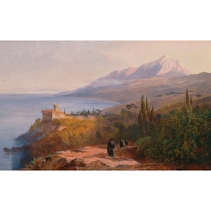 Edward Lear : Mount Athos and the Monastery of Stavronikita (1857) - Giclee Fine Art Print