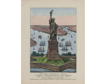 Currier and Ives : The Great Bartholdi Statue - Liberty Enlightening the World (1885) - Giclee Fine Art Print