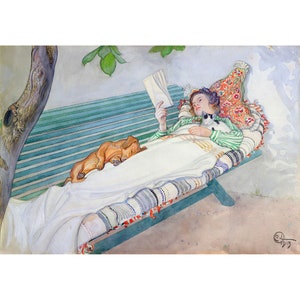 Carl Larsson : Woman Lying on a Bench (1913) - Giclee Fine Art Print