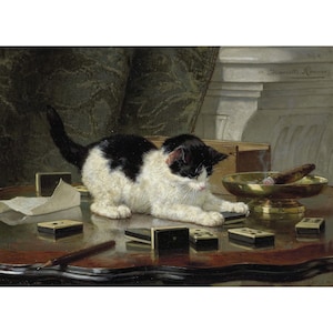 Henriette Ronner-Knip : The Cat at Play (c. 1860-1878) - Giclee Fine Art Print