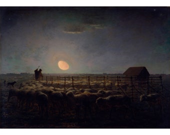 Jean-Francois Millet : The Sheepfold, Moonlight (1860) - Giclee Fine Art Print