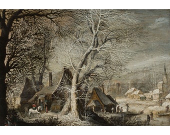 Gillis Mostaert and Jacob Grimmer : Winter Landscape with Escape to Egypt (c. 1590) - Giclee Fine Art Print