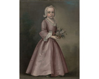 Joseph Badger : Little Girl Holding Flowers (c. 1750-1760) - Giclee Fine Art Print