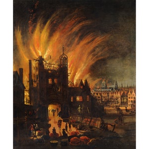 Unknown : The Great Fire of London, with Ludgate and Old St. Paul&#39;s (c. 1670) - Giclee Fine Art Print