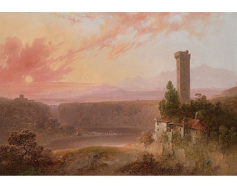 Joshua Shaw : View of Lake Nemi at Sunset (c. 1840-1850) - Giclee Fine Art Print