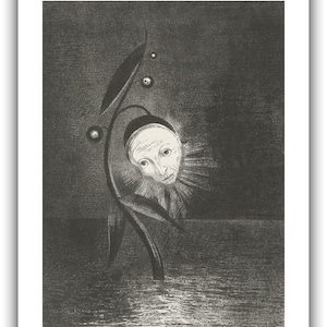 Odilon Redon : The Flower of the Swamp, a Head Human and Sad 1885 Giclee Fine Art Print 12 x 16 inches