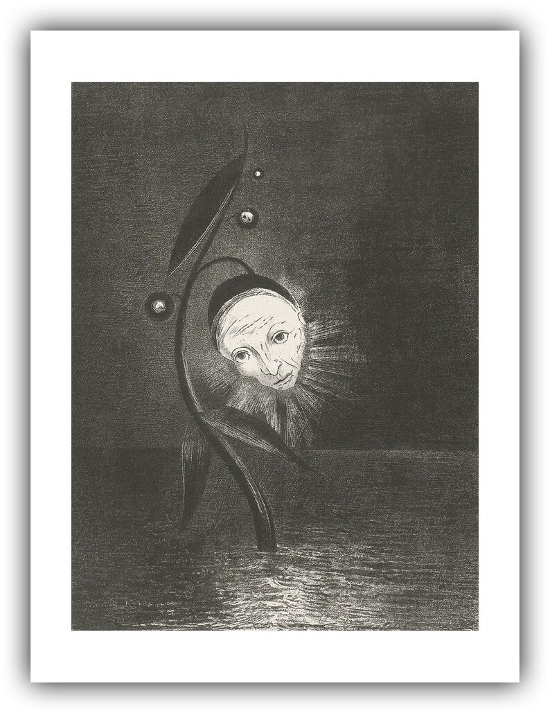 Odilon Redon : The Flower of the Swamp, a Head Human and Sad 1885 Giclee Fine Art Print 12 x 16 inches