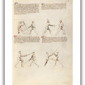 Fiore dei Liberi : Combat with Sword / Fencing Fol. 26 The Flower of Battle, c.1410 Giclee Fine Art Print 20 x 30 inches