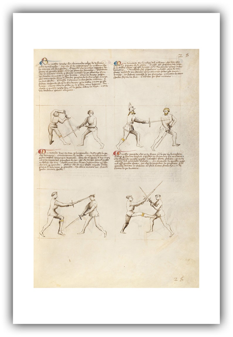 Fiore dei Liberi : Combat with Sword / Fencing Fol. 26 The Flower of Battle, c.1410 Giclee Fine Art Print 20 x 30 inches