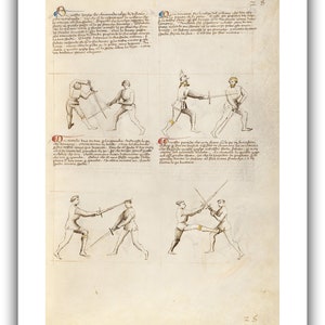 Fiore dei Liberi : Combat with Sword / Fencing Fol. 26 The Flower of Battle, c.1410 Giclee Fine Art Print 12 x 16 inches