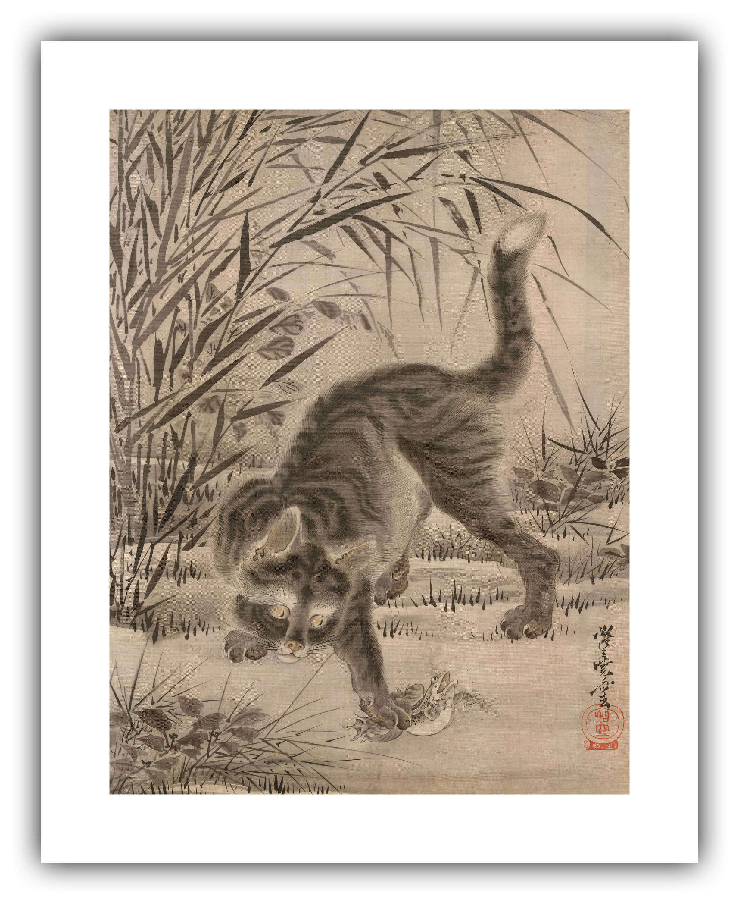 河鍋暁斎「蛙を捕まえる猫」（1887年頃） - ジクレー版画 - Etsy 日本