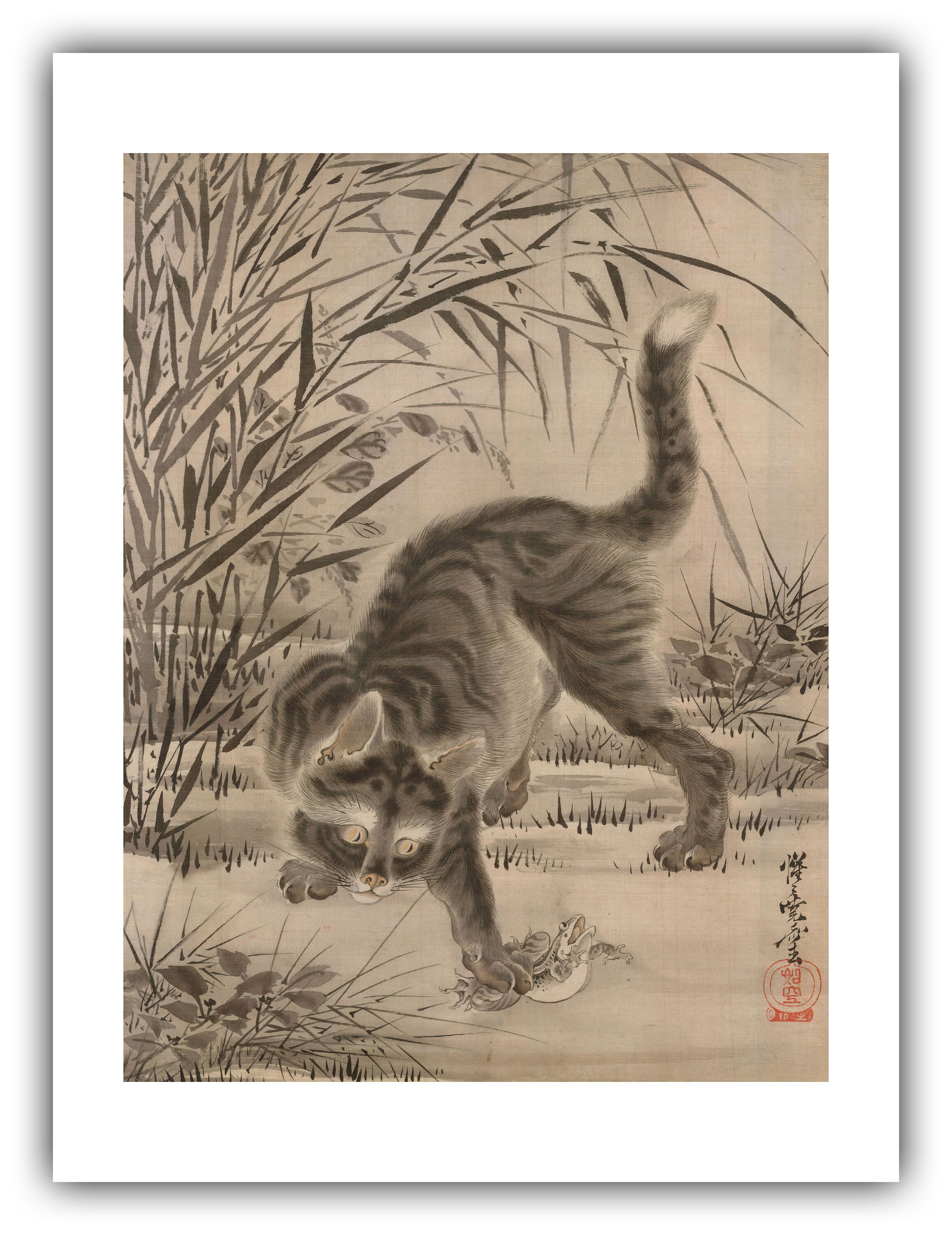 河鍋暁斎「蛙を捕まえる猫」（1887年頃） - ジクレー版画 - Etsy 日本