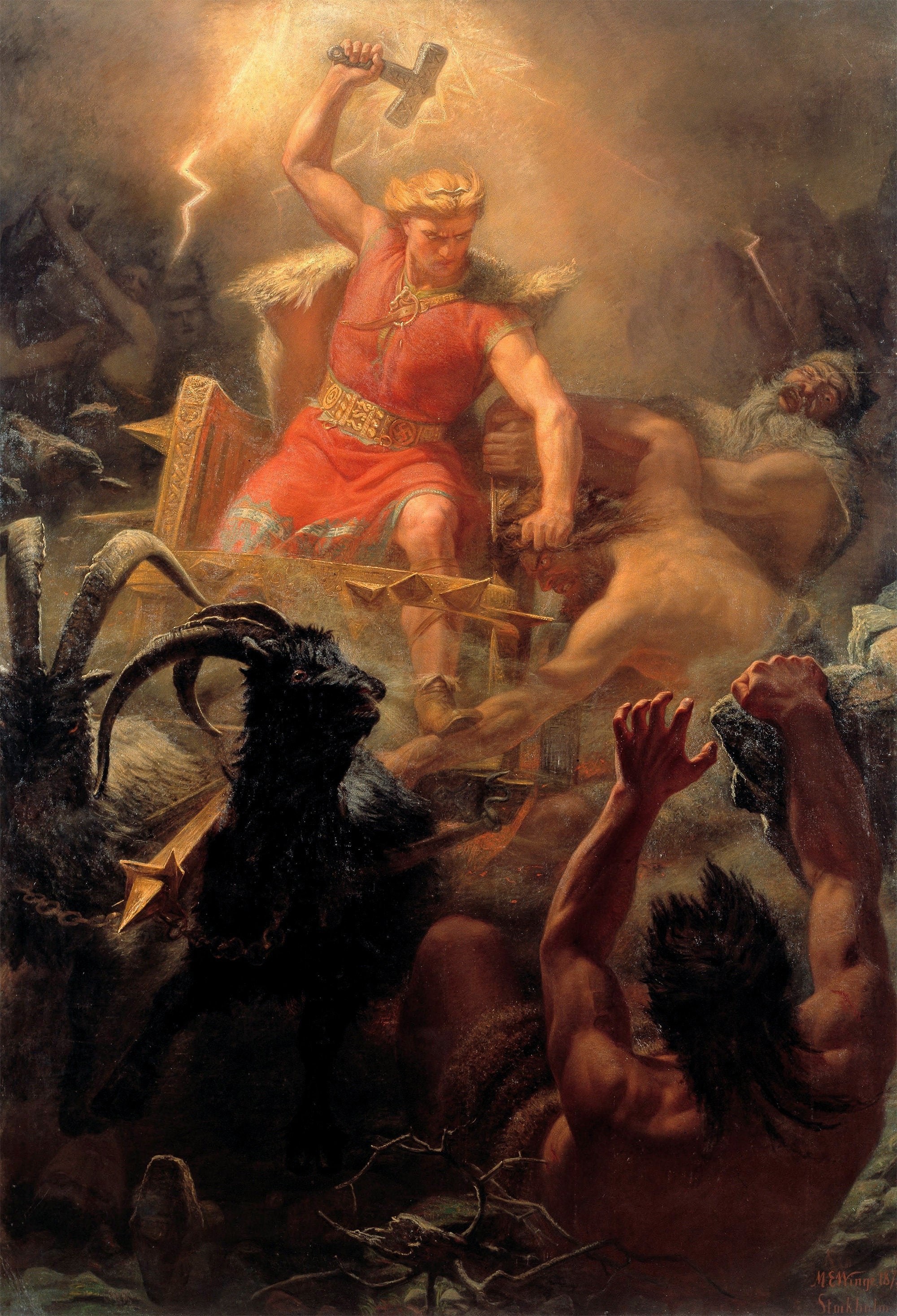 Marten Eskil Winge : La lucha de Thor con los gigantes 1872 | Etsy México