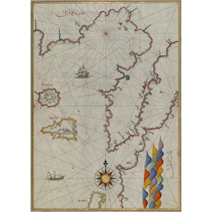 Piri Reis (Muhyiddin Piri Bey) : Karte der Inseln Semendrek und Imroz in der Ägäis (Buch der Navigation) - Giclée-Kunstdruck