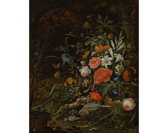Abraham Mignon : Fleurs et petites créatures - Vanitas (2ème moitié du 17ème siècle) - Giclée Fine Art Print