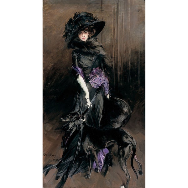 Giovanni Boldini : Portrait de la marquise Luisa Casati avec un lévrier (1908) - Giclee Fine Art Print