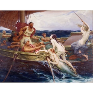 Herbert James Draper : Ulysses and the Sirens (1910) - Giclee Fine Art Print