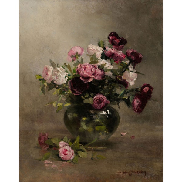 Eva Gonzales : Vase of Roses (early 1870s) - Giclee Fine Art Print