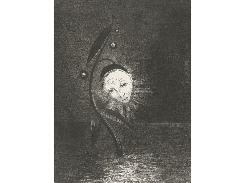 Odilon Redon : The Flower of the Swamp, a Head Human and Sad 1885 Giclee Fine Art Print image 1