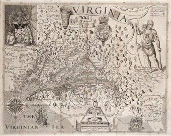 Captain John Smith : Map of Virginia (1612) - Giclee Fine Art Print